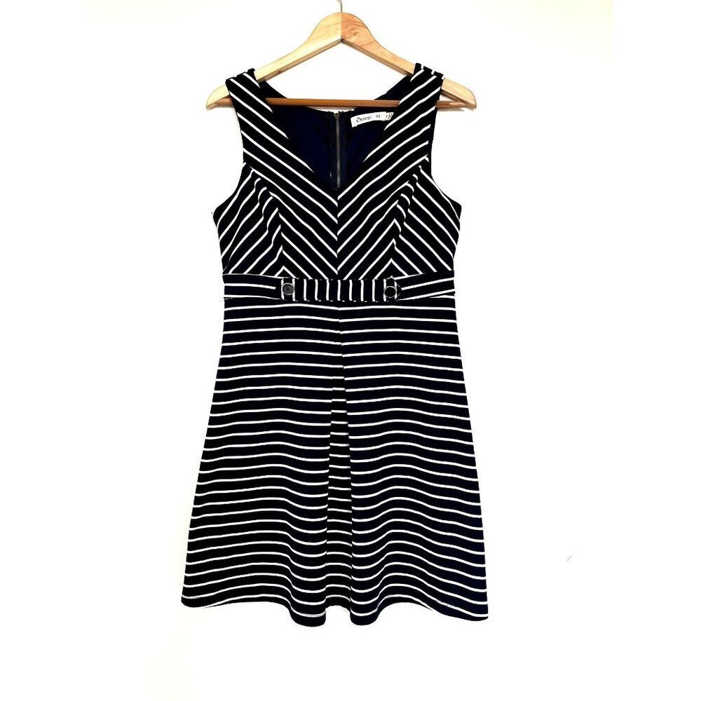 Sunny Girl Navy Blue & White Striped Midi Dress Size XL